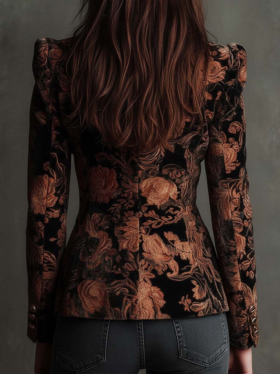 Celeste | Blazer Floreale Nero e Bronzo