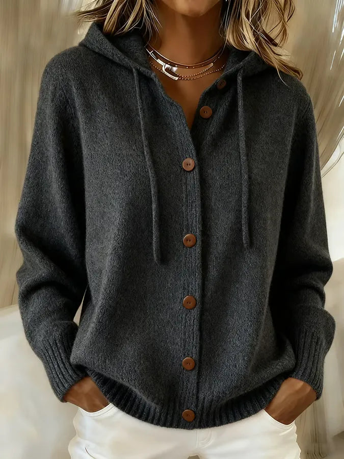 Begoña | Giacca a Maglia con Cappuccio e Bottoni