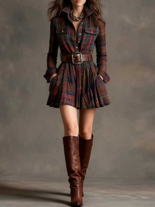 Abito Mini Vintage a Righe Rosso e Marrone (Include cintura)