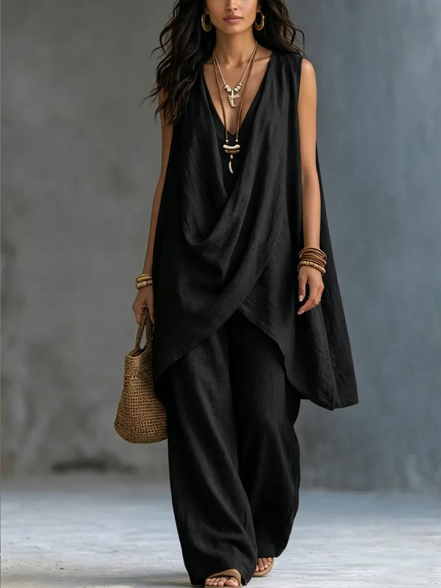 Élodie | Completo Drappeggiato con Pantaloni Ampi