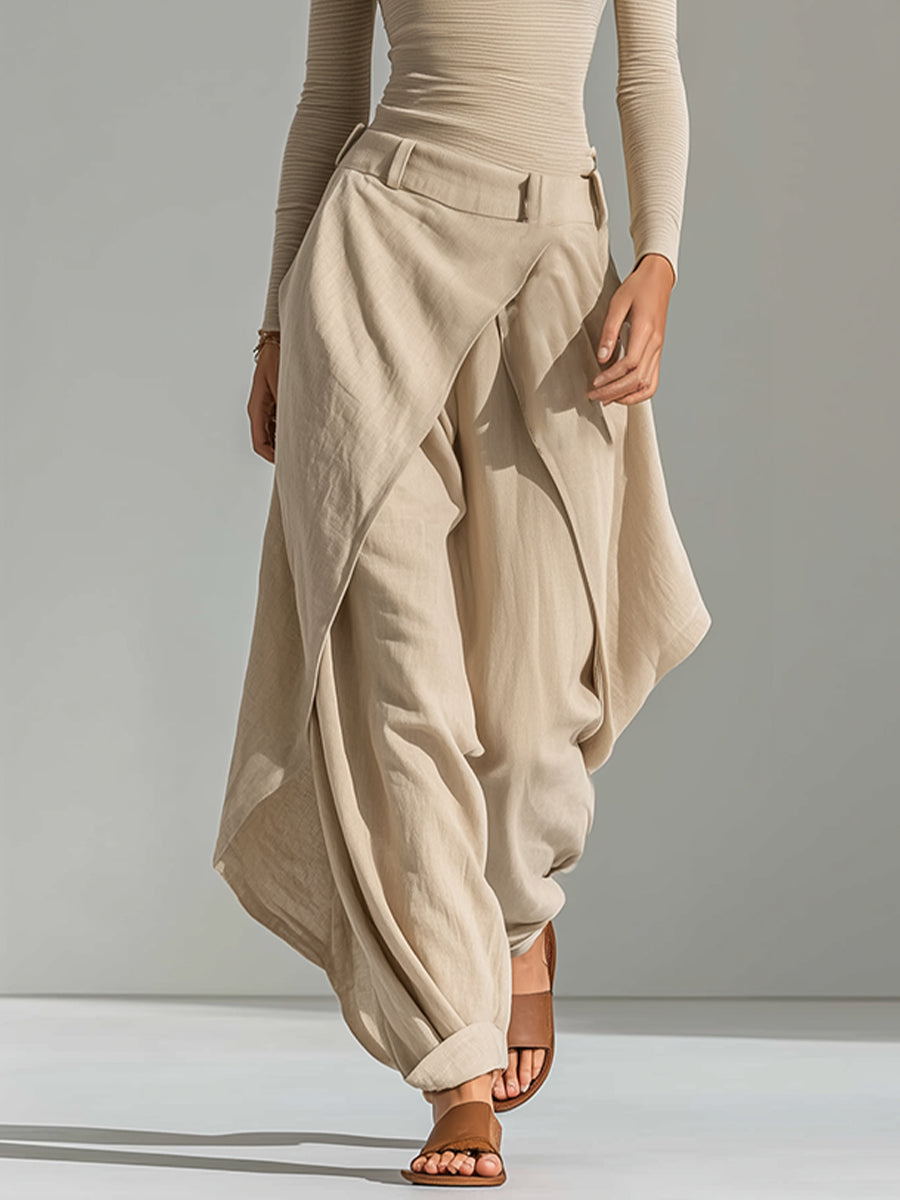 Giuliana | Completo Top Beige con Collo Barco e Pantaloni a Gamba Larga in Strati