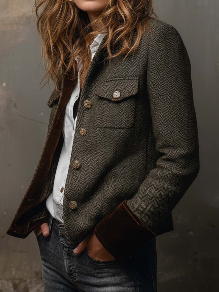 Vivienne | Blazer con rifinitura a contrasto a spina di pesce