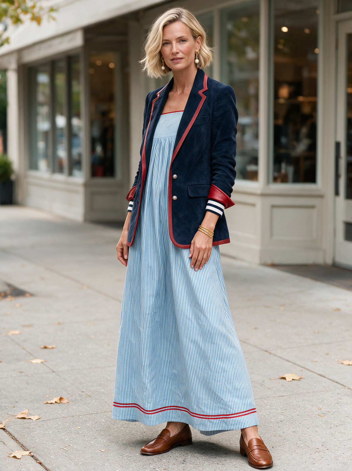 Blazer in velluto Vintage con Rifiniture in Pelle Rossa