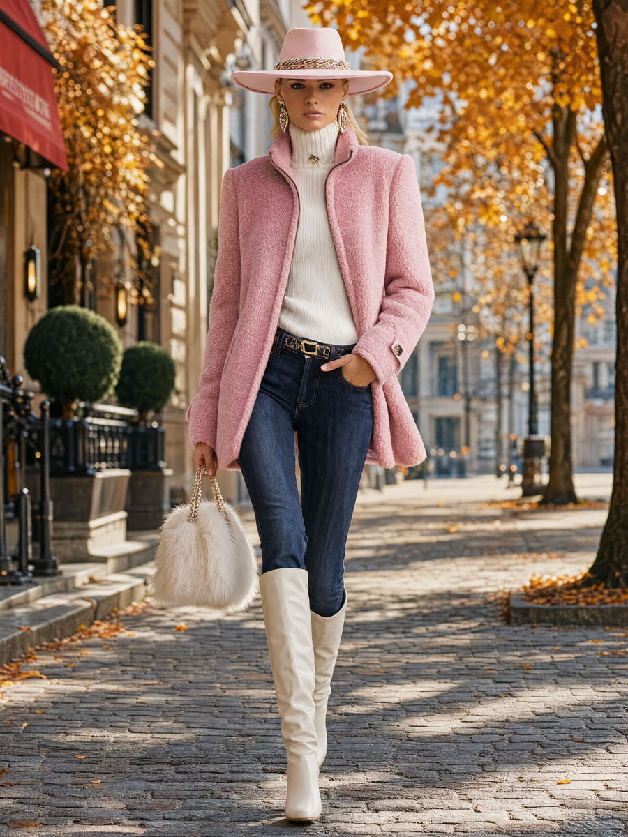 Giacca in pile rosa vintage con zip