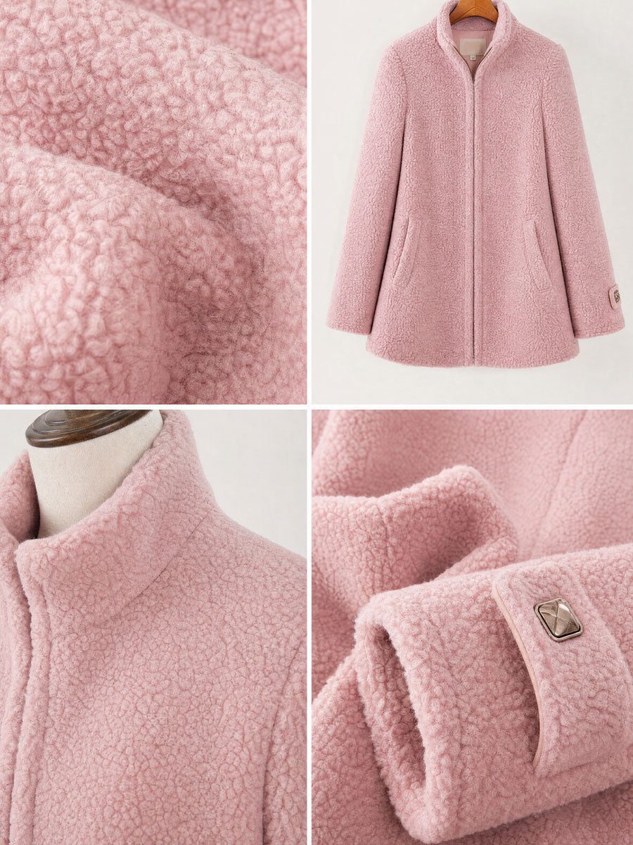 Giacca in pile rosa vintage con zip