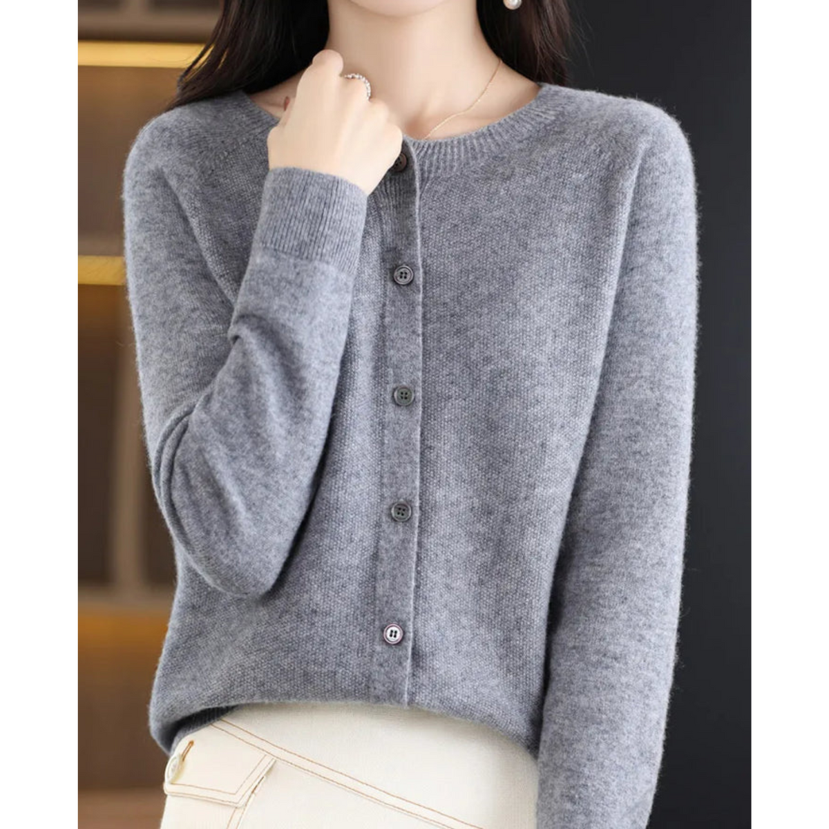 Cardigan Mercy per Donna – Elegante Cardigan in Lana Merino e Morbido con Collo Rotondo