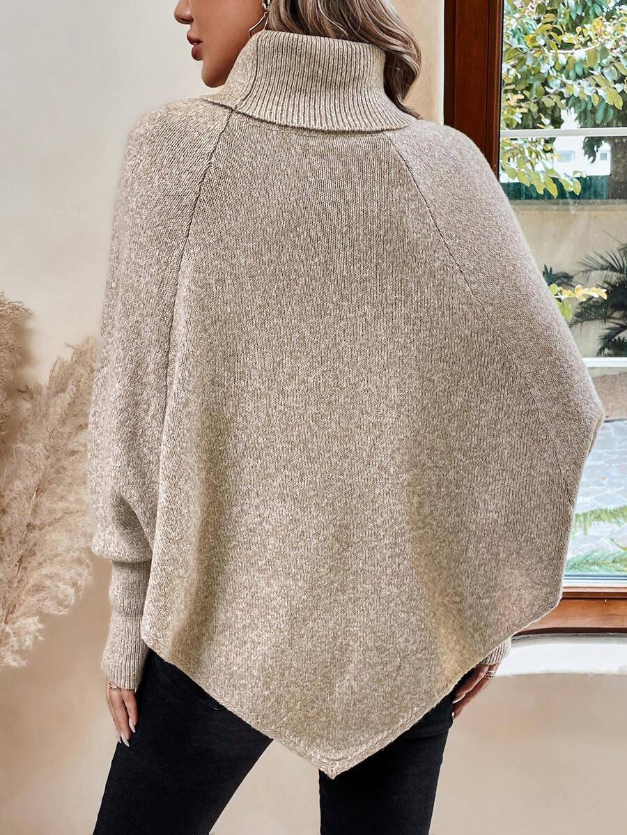 Alexis | Maglione Poncho a Collo Alto e Maniche a Pipistrello, Pullover a Treccia Asimmetrica