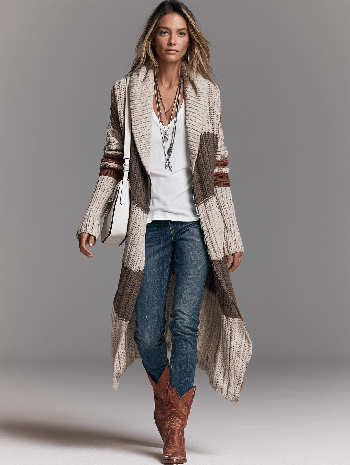 Cardigan lungo con colletto a scialle vintage da donna