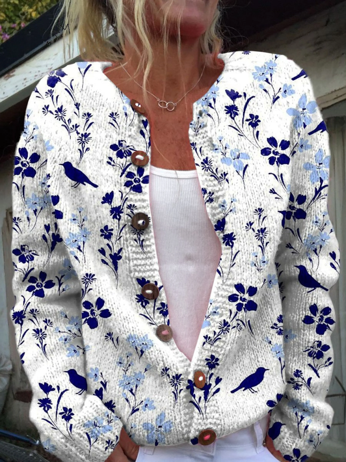 Vynora™ | Cardigan con stampa floreale vintage e bottoni frontali