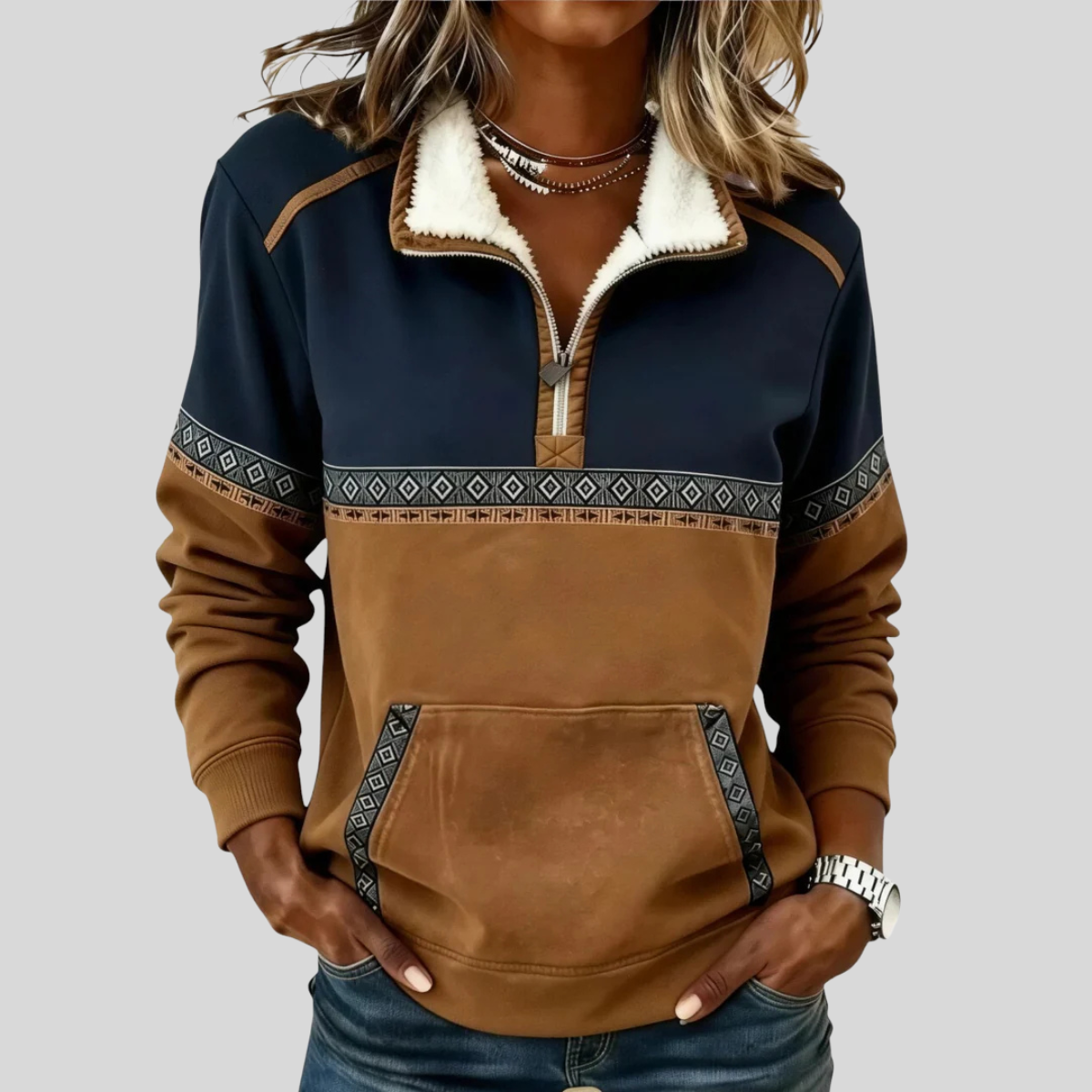 Esme | Pullover Mezza Zip con Collo Sherpa