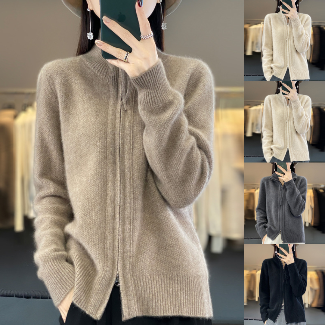 Cardigan Femminile Zip-Up in Cashmere Morbido, Confortevole e Versatile per Tutte le Stagioni