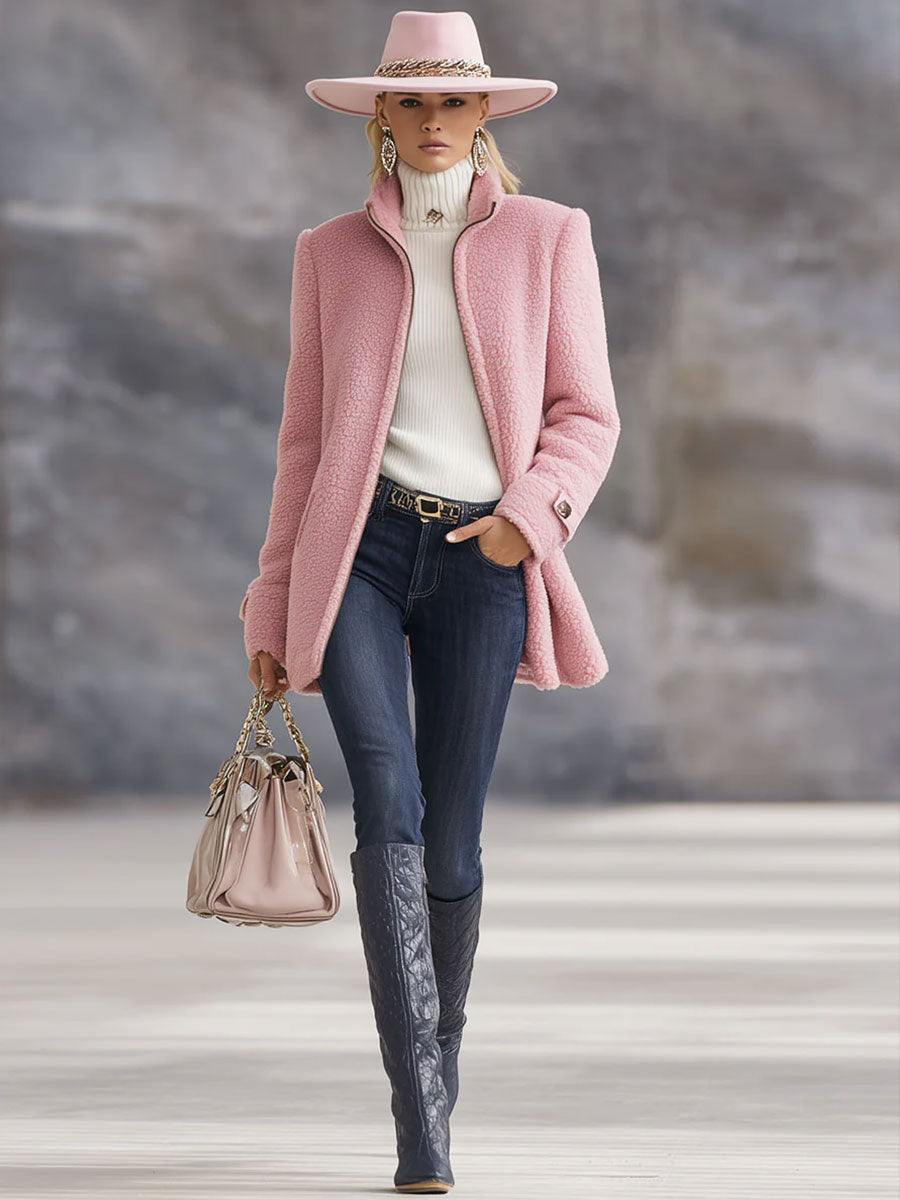 Giacca in pile rosa vintage con zip