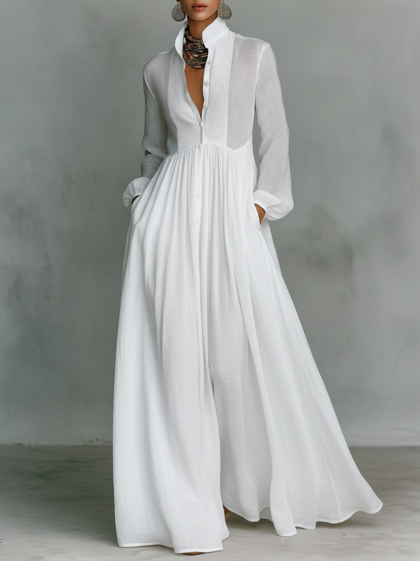 Genevieve | Maxi Dress con Collo Alto e Bottoni