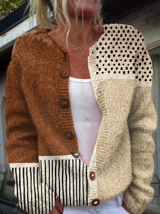 Margery | Cardigan con Bottoni e Colori a Contrasto