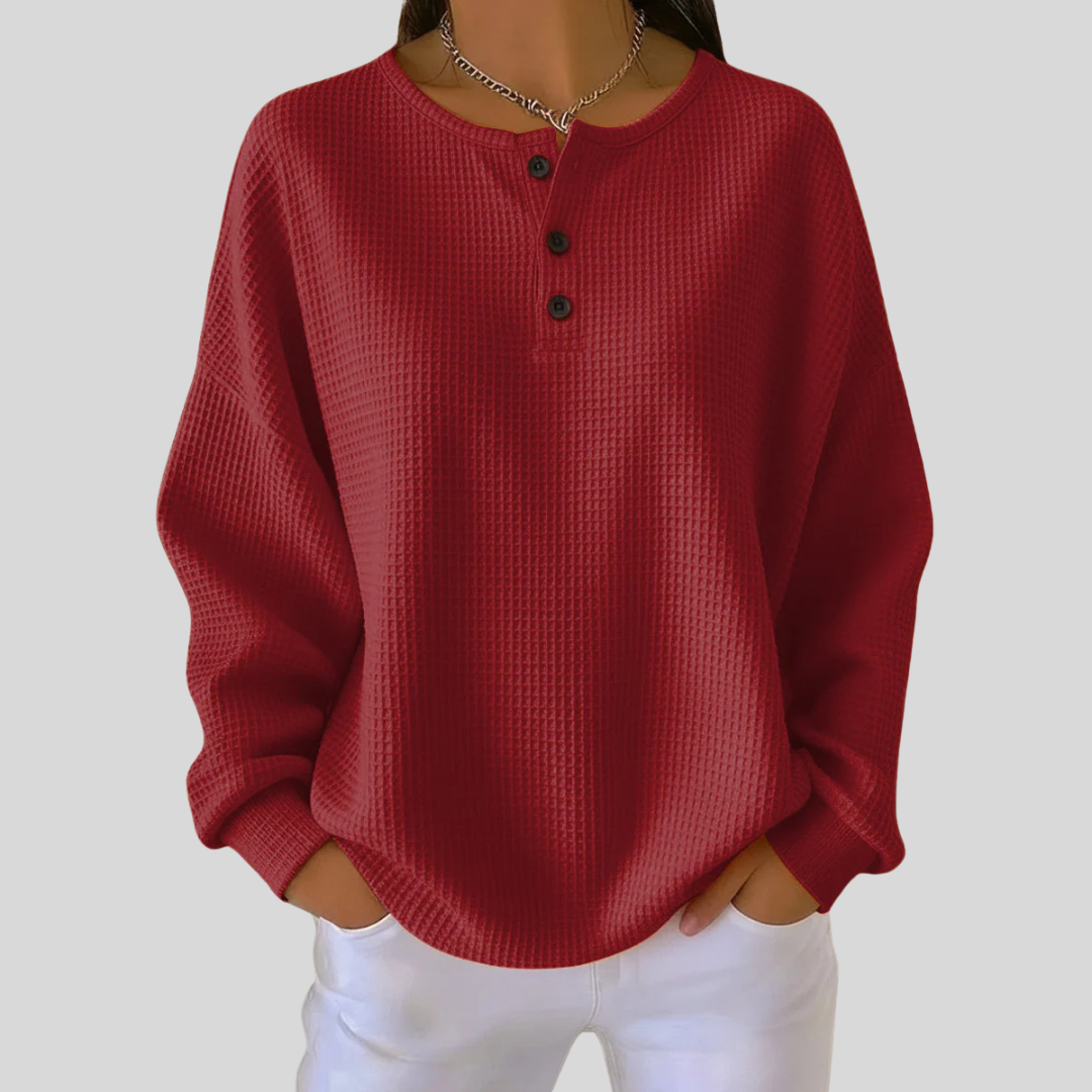 Romy | Top Henley in Maglia Waffle Relaxed