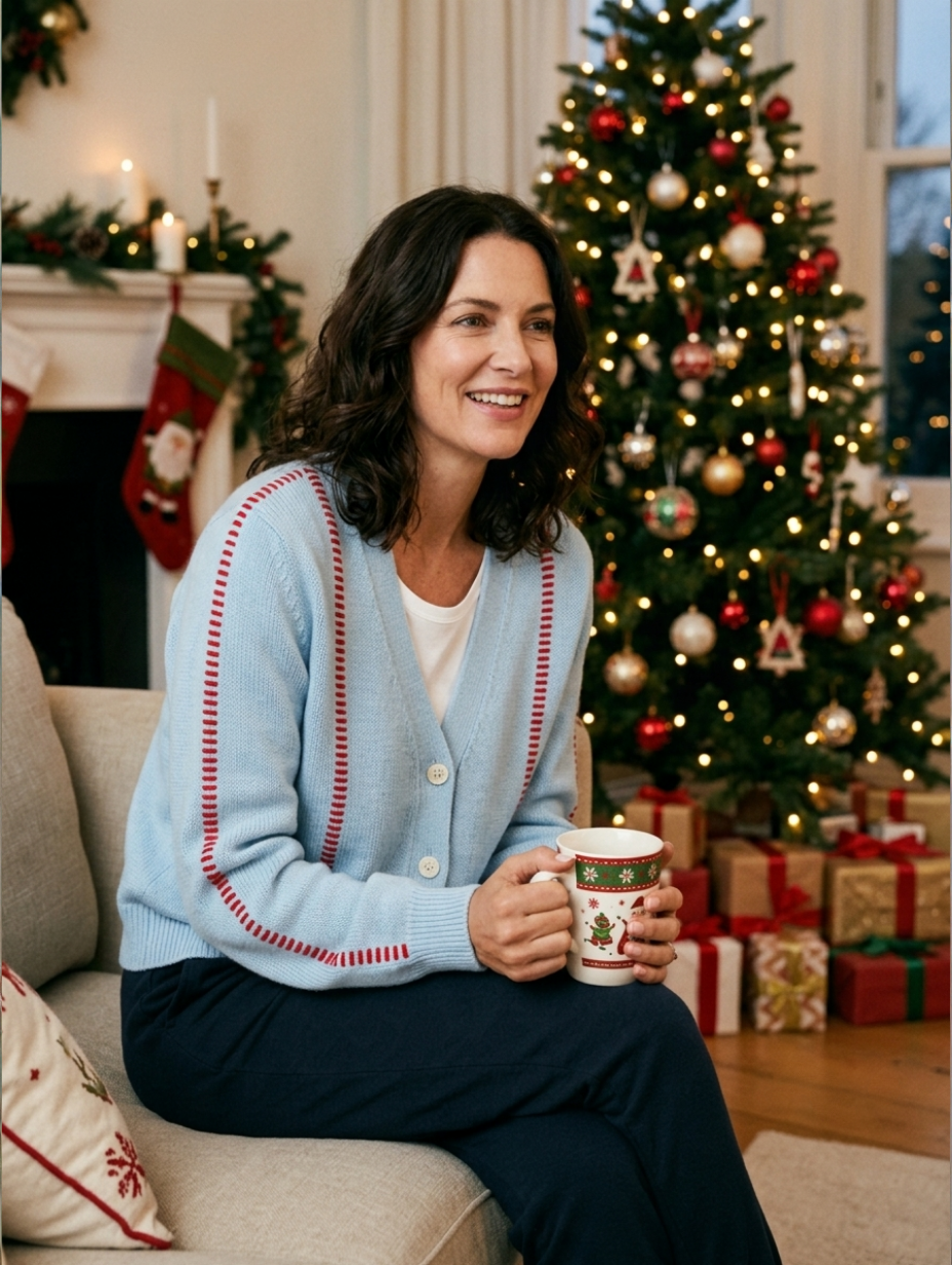 Cardigan Casual V-Neck con Cucitura a Contrasto da Donna