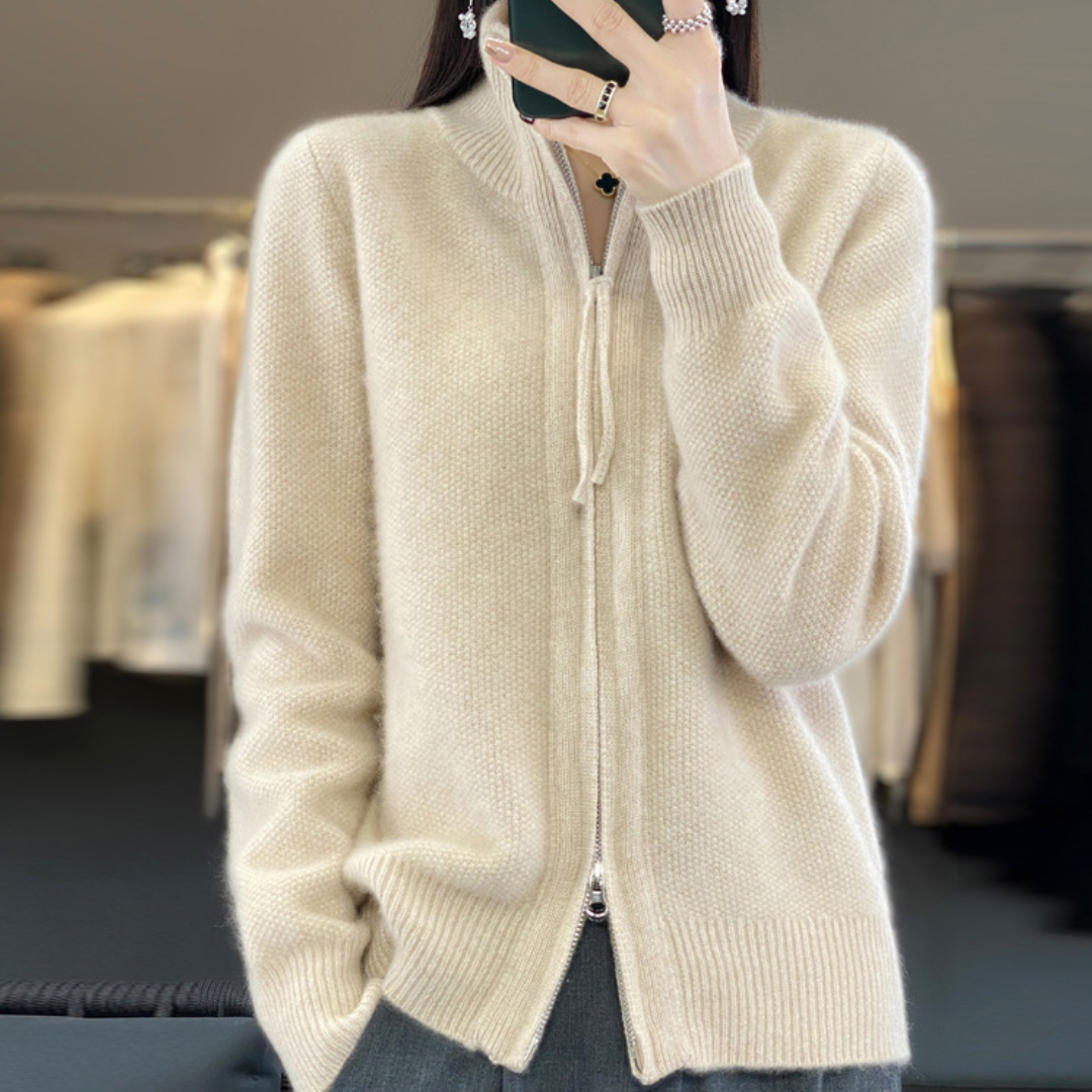 Cardigan Femminile Zip-Up in Cashmere Morbido, Confortevole e Versatile per Tutte le Stagioni