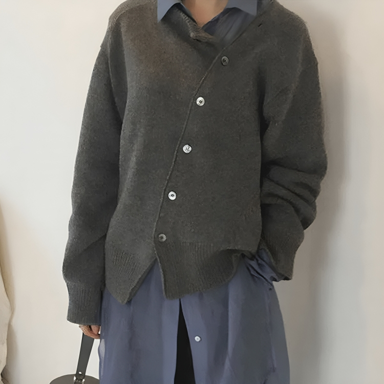 Cardigan da Donna Luna in Maglia Morbida con Bottoni Asimmetrici, Vestibilità Relaxed, Stile Casual per Tutte le Stagioni