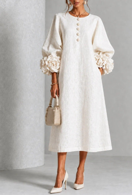 IVY | Abito Midi Floreale con Maniche a Cuffia a Rosa