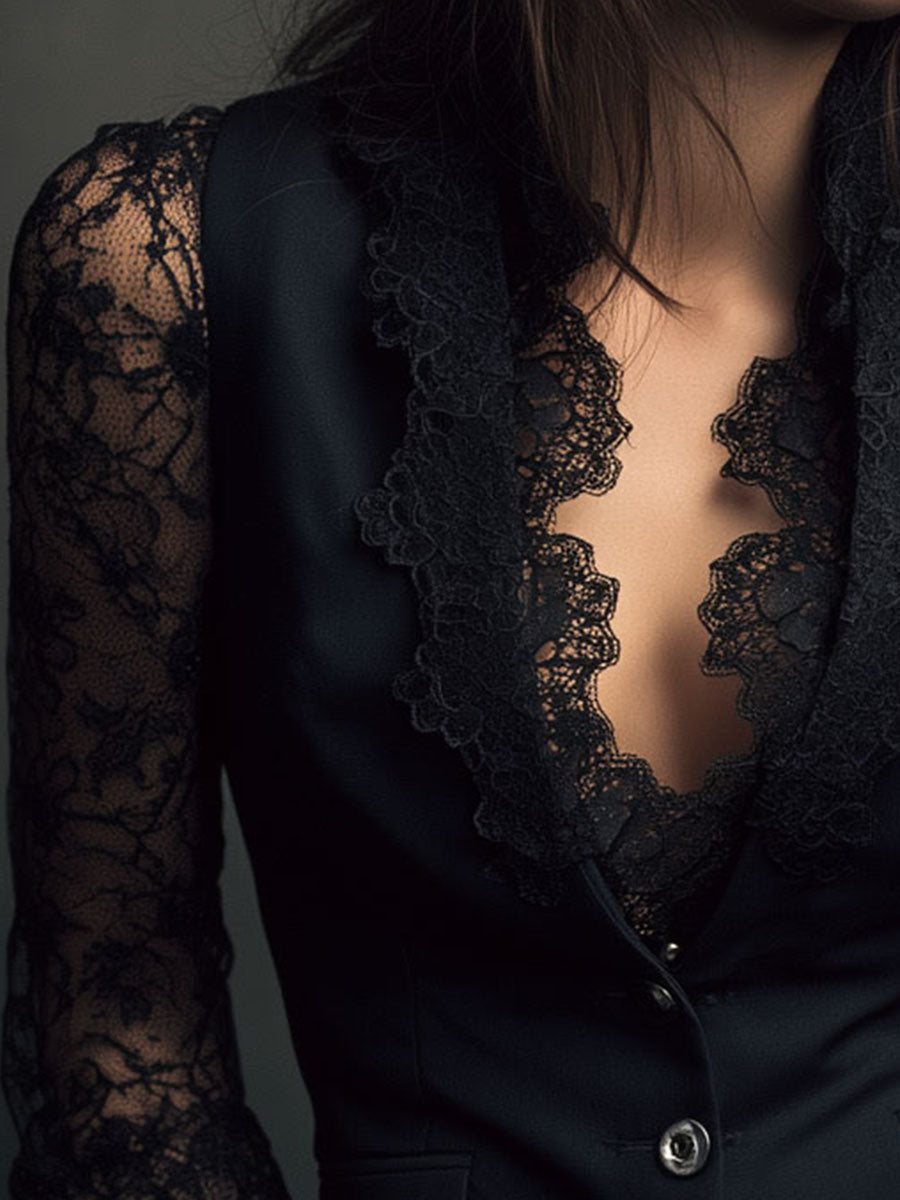 Noémie | Giacca Blazer Nera con Maniche Semi-Trasparenti