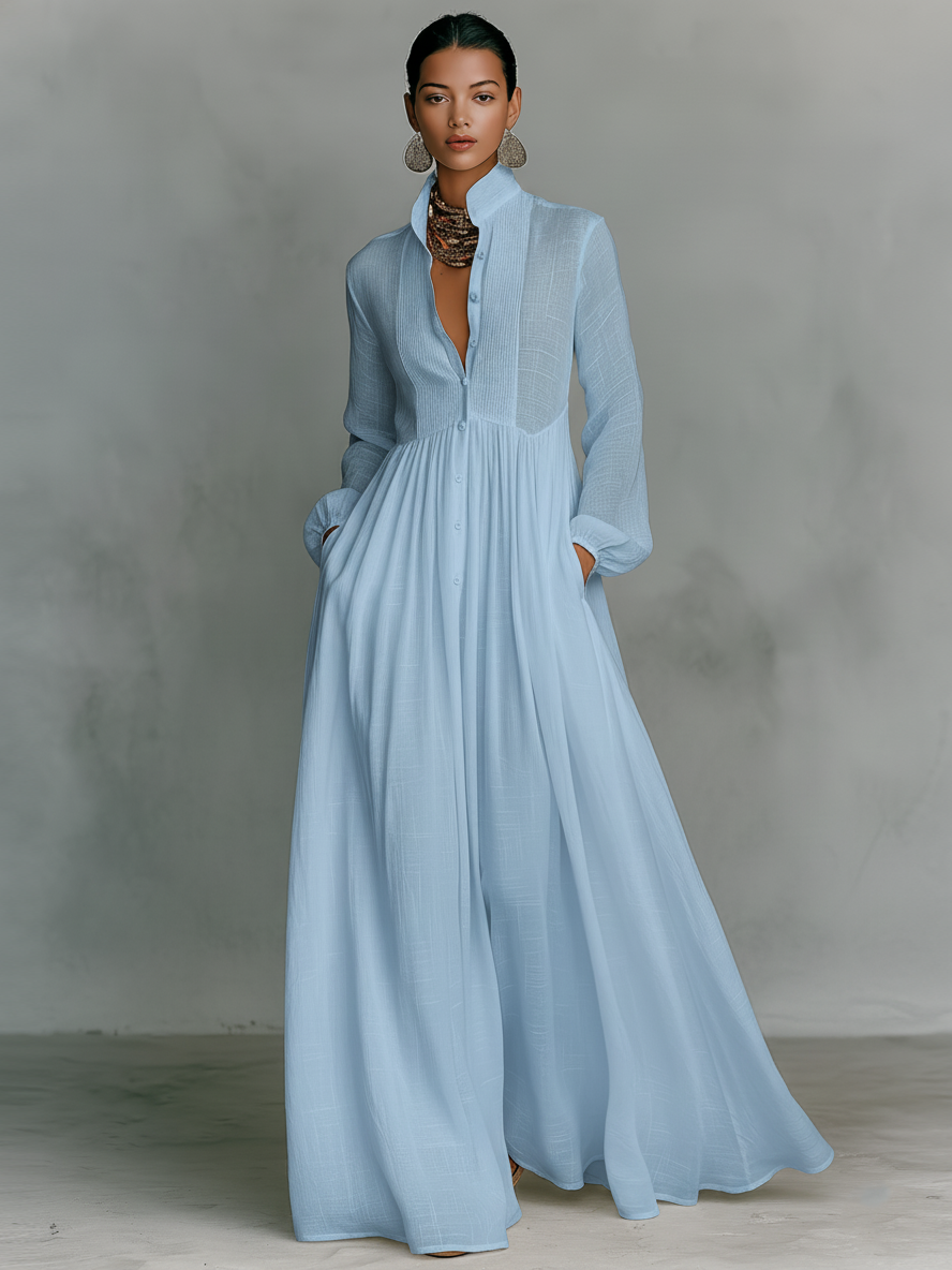 Genevieve | Maxi Dress con Collo Alto e Bottoni