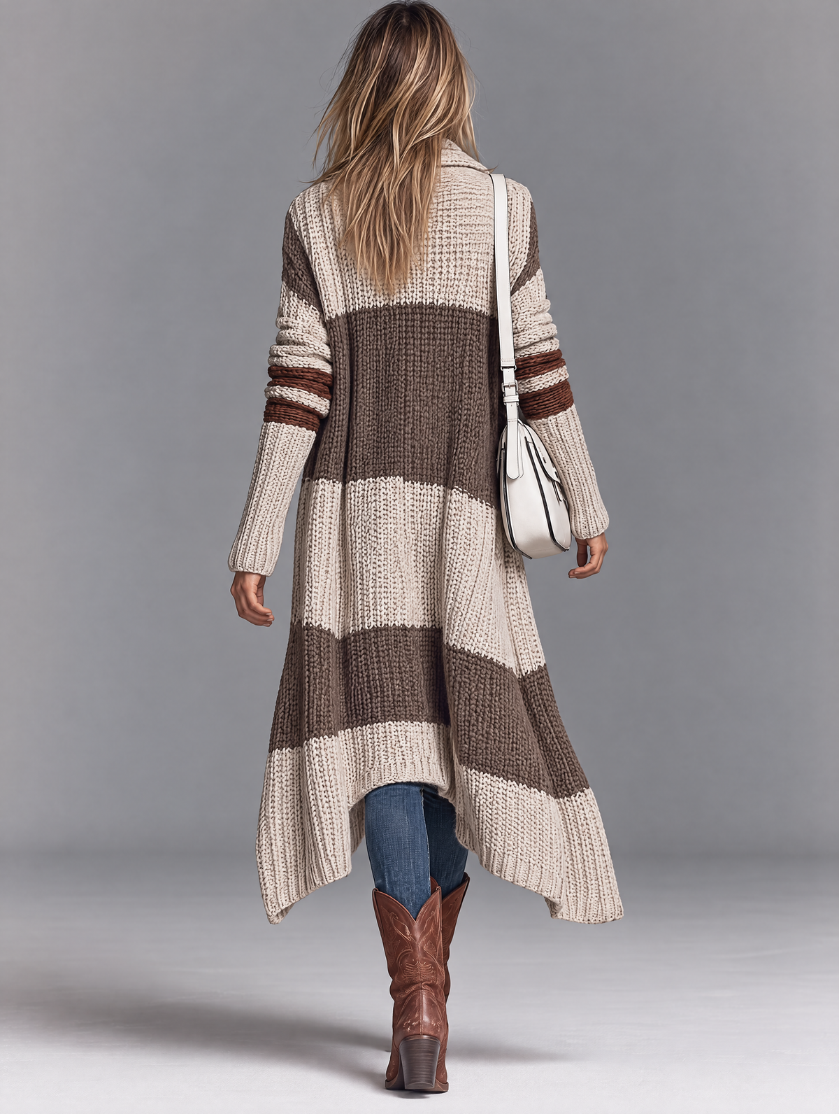 Cardigan lungo con colletto a scialle vintage da donna