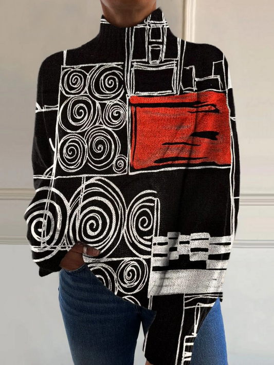 Romy | Maglione Alto Collo Arte Astratta