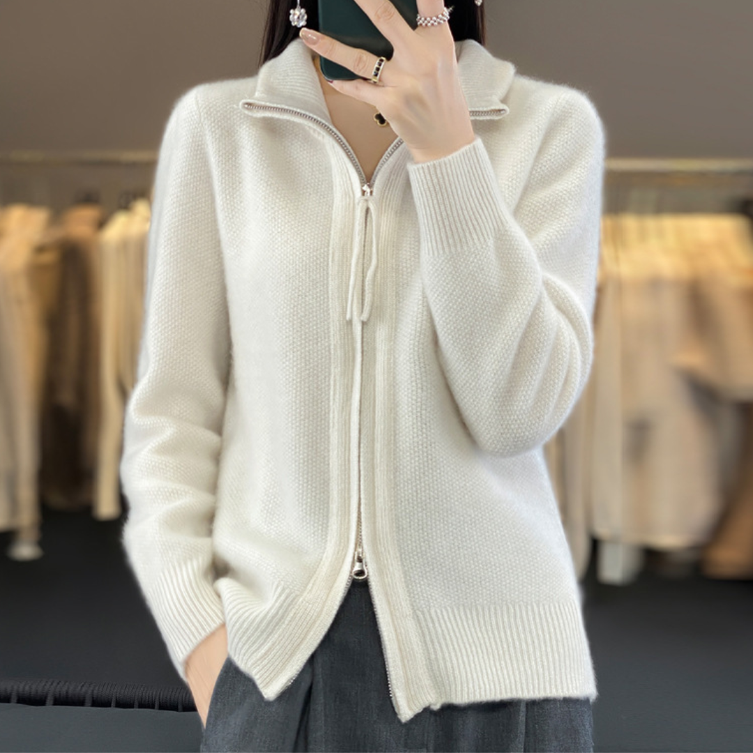 Cardigan Femminile Zip-Up in Cashmere Morbido, Confortevole e Versatile per Tutte le Stagioni