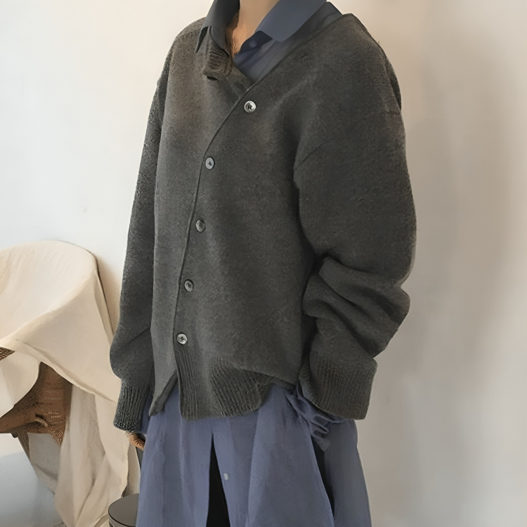 Cardigan da Donna Luna in Maglia Morbida con Bottoni Asimmetrici, Vestibilità Relaxed, Stile Casual per Tutte le Stagioni