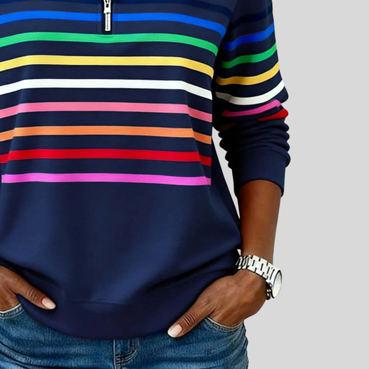 Corabelle | Felpa a Mezzo Zip con Strisce