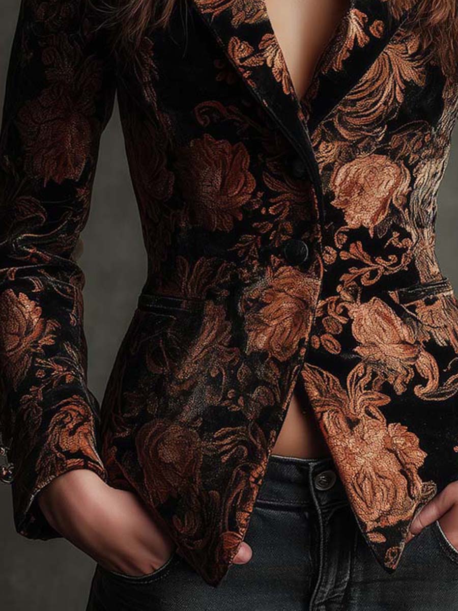 Celeste | Blazer Floreale Nero e Bronzo