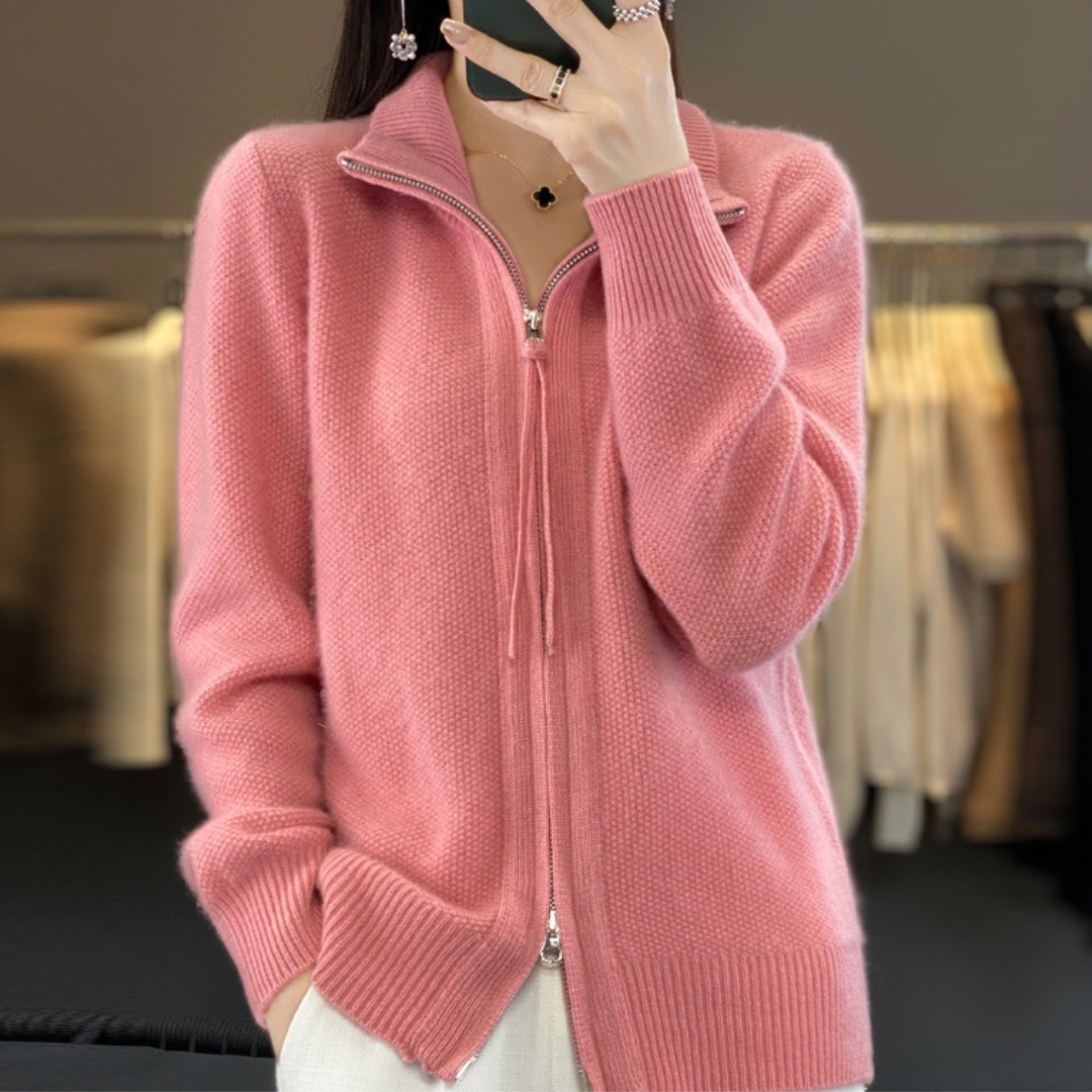 Cardigan Femminile Zip-Up in Cashmere Morbido, Confortevole e Versatile per Tutte le Stagioni