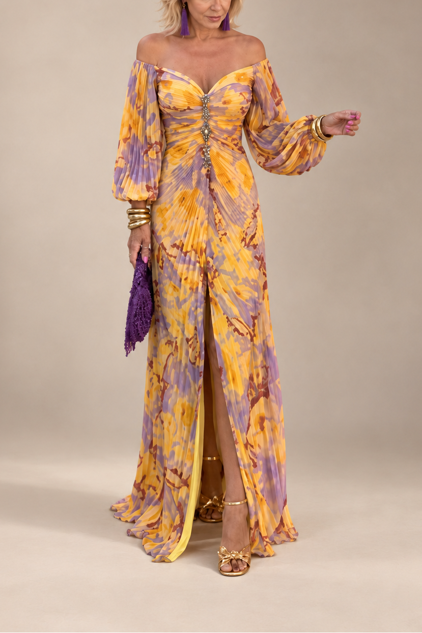 Greta™ | Vestito lungo floreale con scollo pronunciato