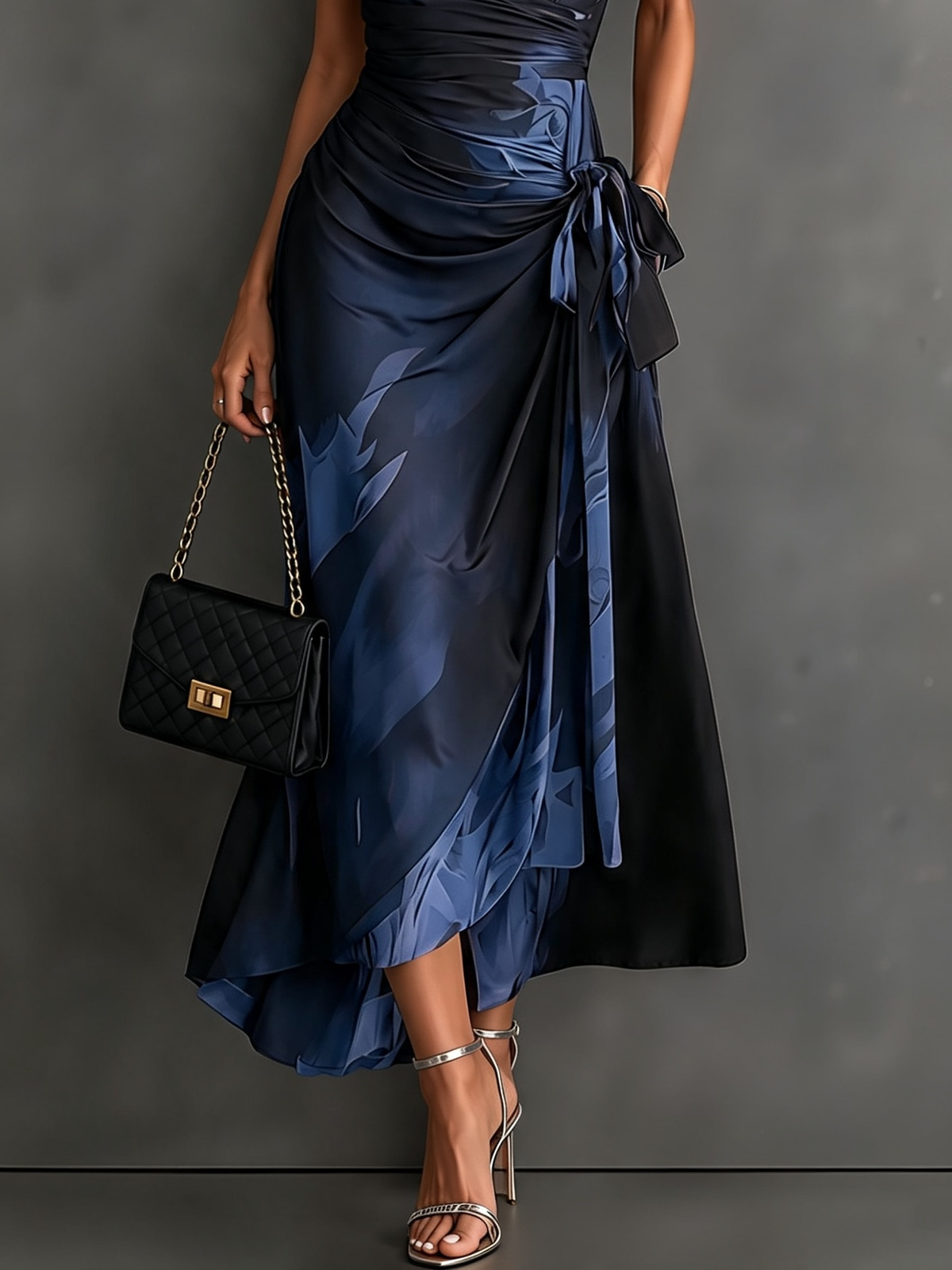 CAMILLA | ABITO MIDI AVVOLGENTE CON STAMPA ABSTRACT BLU