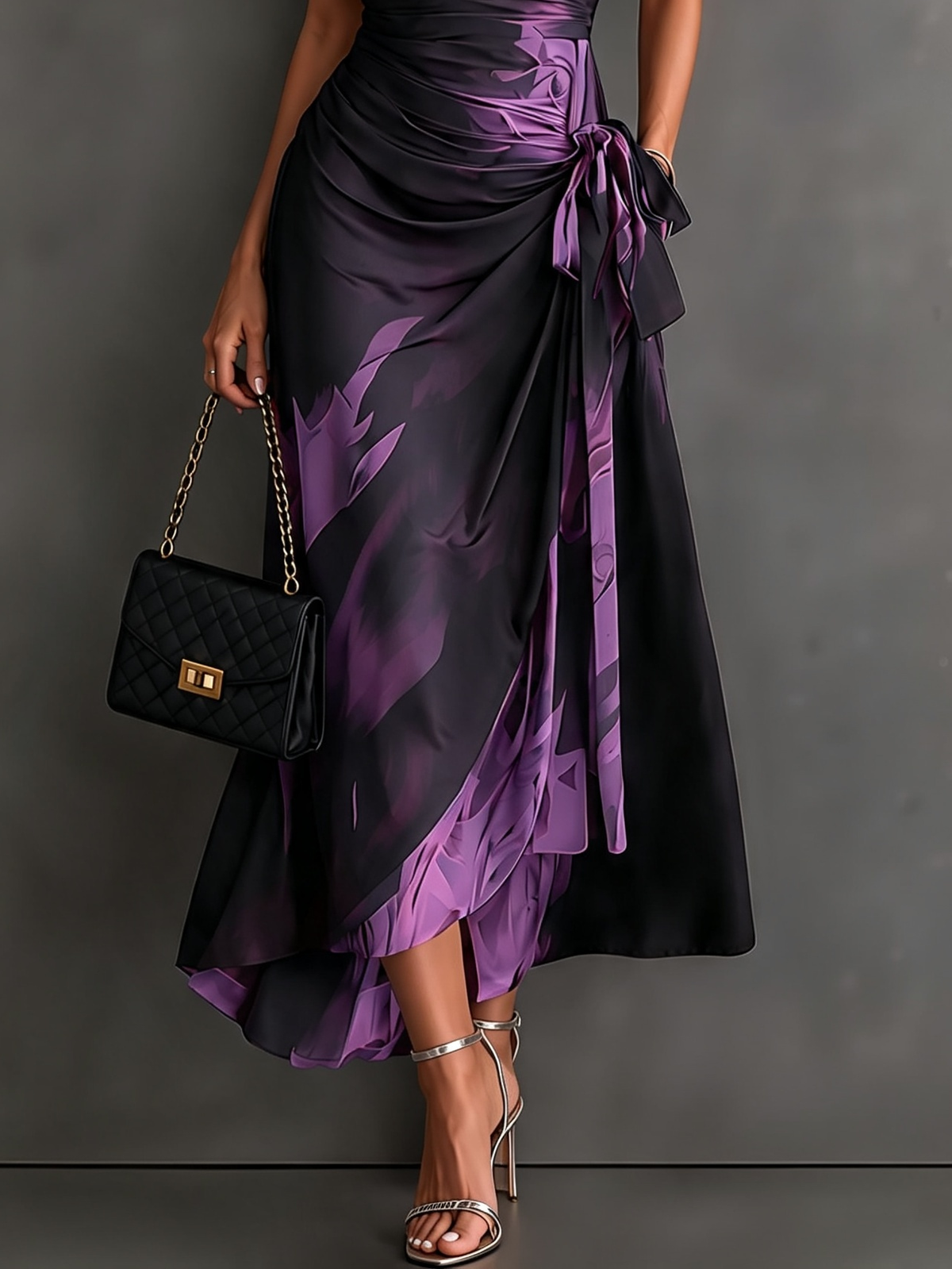 ELISA | ABITO MIDI WRAP CON STAMPA ABSTRACT VIOLA