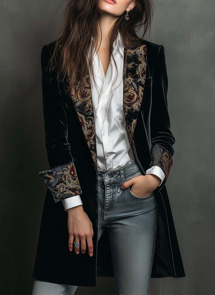 Léontine | Blazer Ajustato Stampato Barocco Nero
