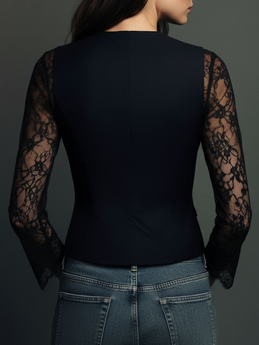 Noémie | Giacca Blazer Nera con Maniche Semi-Trasparenti
