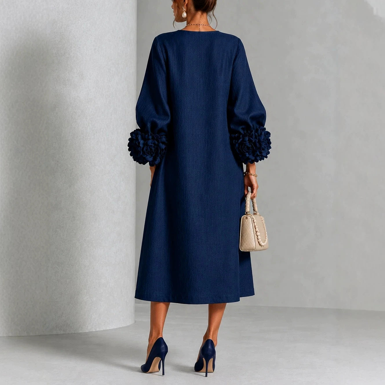 IVY | Abito Midi Floreale con Maniche a Cuffia a Rosa