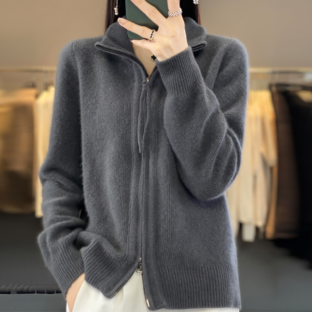 Cardigan Femminile Zip-Up in Cashmere Morbido, Confortevole e Versatile per Tutte le Stagioni