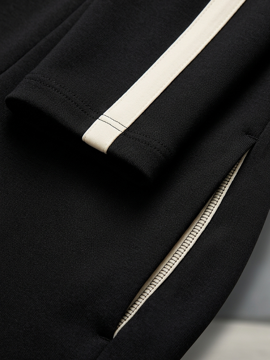 Monica | Completo Sportivo con Strisce a Contrasto Nere, Top con Zip e Pantalone a Gamba Larga con Cordoncino