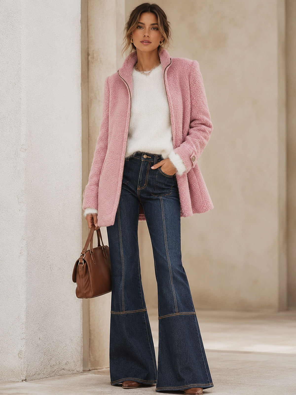 Giacca in pile rosa vintage con zip