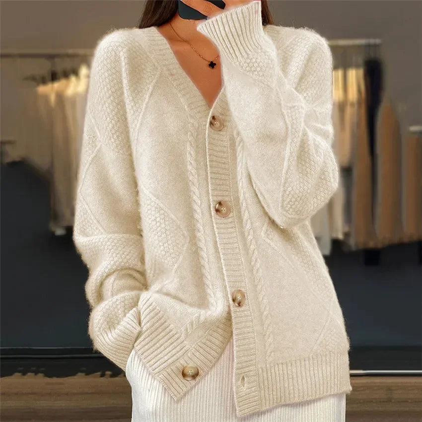Cardigan Donna Lena – Cardigan Morbido con Bottoni e Maniche Lunghe Eleganti