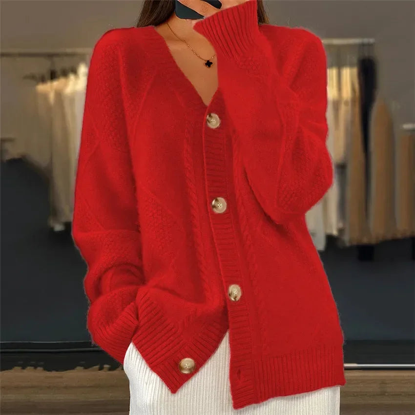 Cardigan Donna Lena – Cardigan Morbido con Bottoni e Maniche Lunghe Eleganti