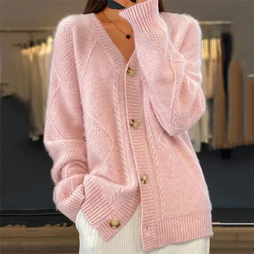 Cardigan Donna Lena – Cardigan Morbido con Bottoni e Maniche Lunghe Eleganti