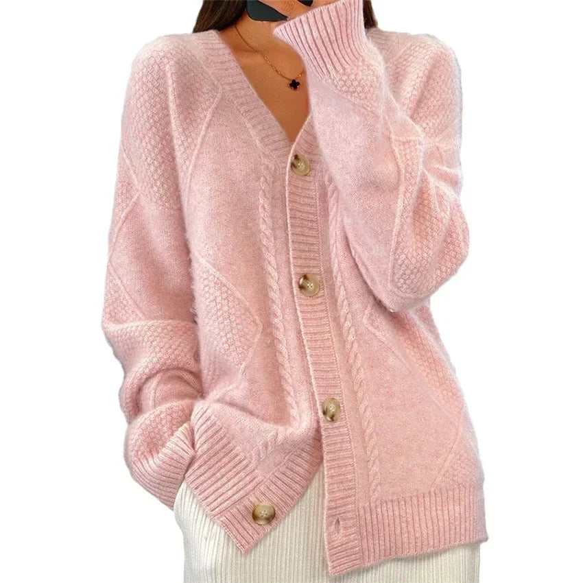 Cardigan Donna Lena – Cardigan Morbido con Bottoni e Maniche Lunghe Eleganti