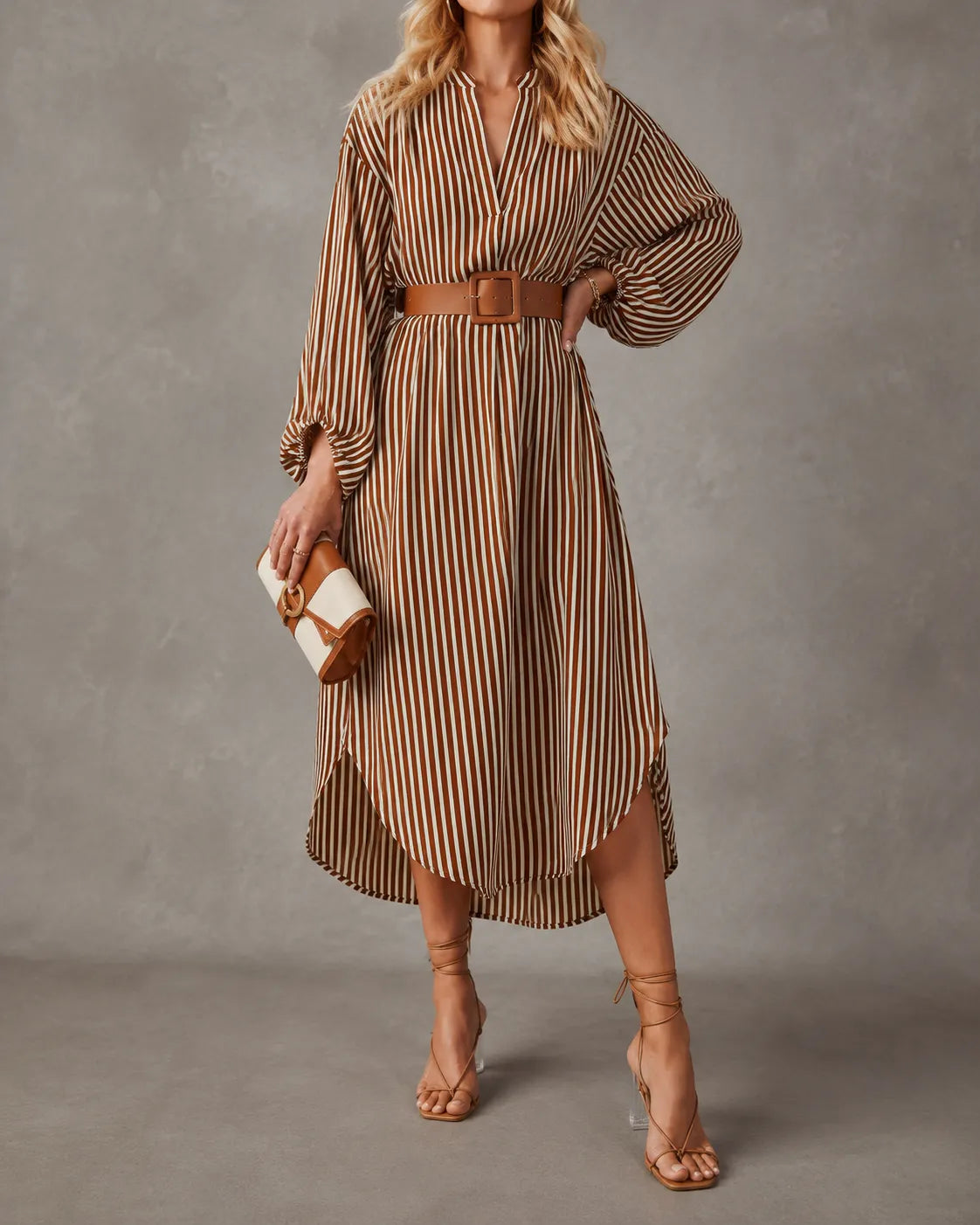 Sienna | Abito Camicia Midi a Strisce con Cintura