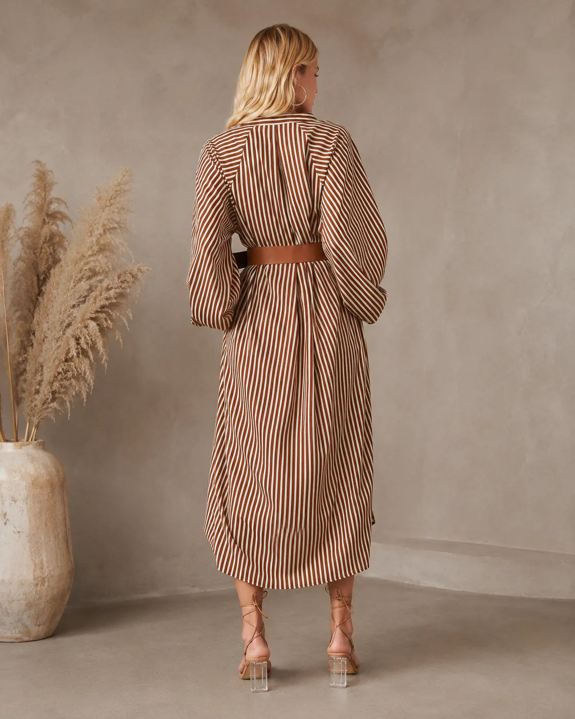 Sienna | Abito Camicia Midi a Strisce con Cintura