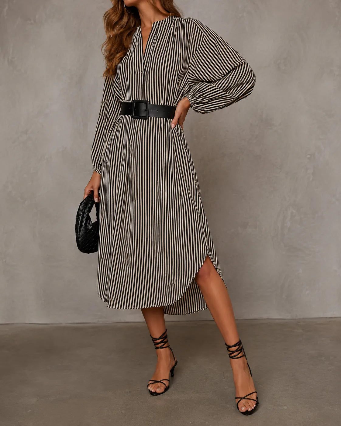 Sienna | Abito Camicia Midi a Strisce con Cintura