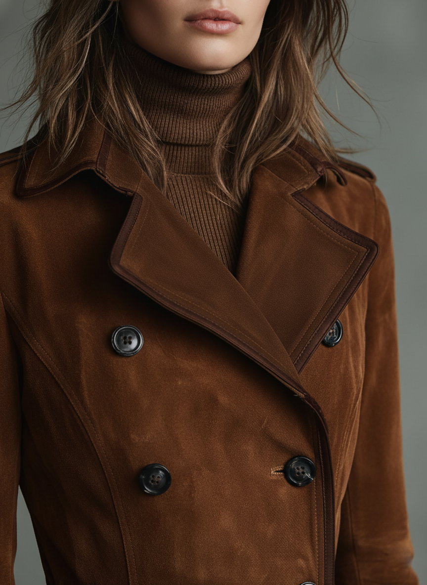 Cappotto lungo in Velluto con rifiniture, doppiopetto, da donna