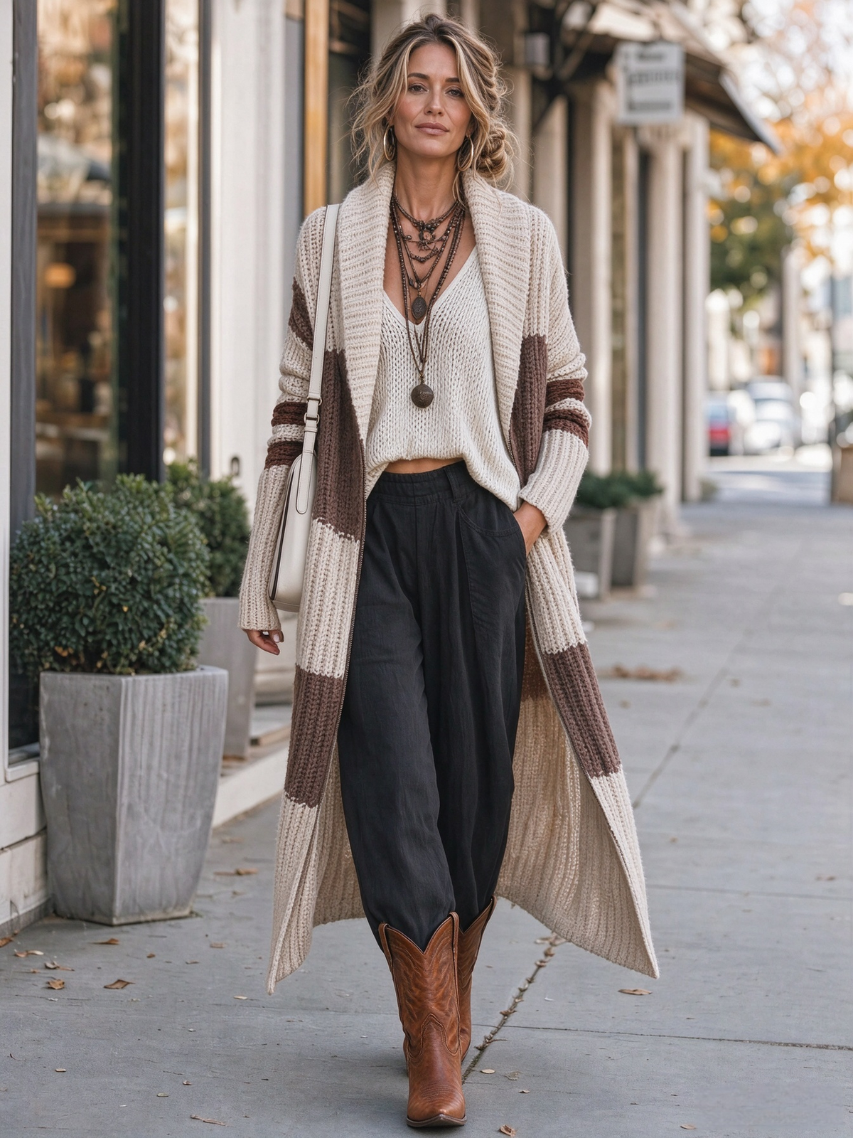 Cardigan lungo con colletto a scialle vintage da donna